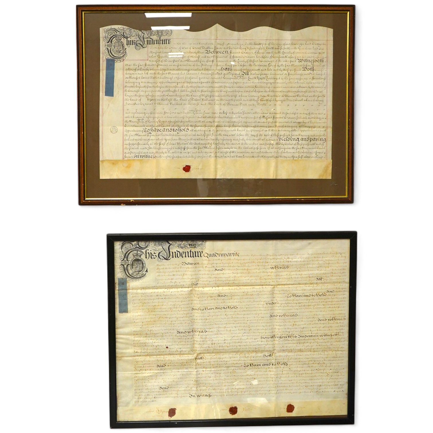 Two 18th century framed indentures